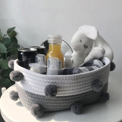 Cotton Rope Knitting With Fur Ball Storage Basket Snacks Keys Sundries Basket
