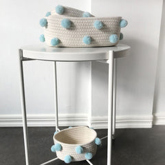 Cotton Rope Knitting With Fur Ball Storage Basket Snacks Keys Sundries Basket