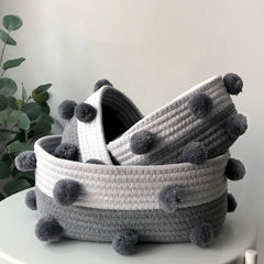 Cotton Rope Knitting With Fur Ball Storage Basket Snacks Keys Sundries Basket