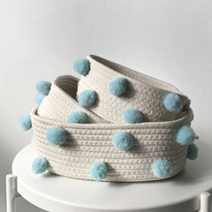 Cotton Rope Knitting With Fur Ball Storage Basket Snacks Keys Sundries Basket