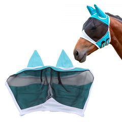 Horse Fly Mask Breathable Comfortable Soft Fine Mesh Design Horse Face Mask Horse Supplies with Ears Blue