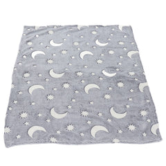 1.5x2m Luminous Blanket Double Side Flannel Star Moon Design Soft Glow in The Dark Blanket for KidsGray