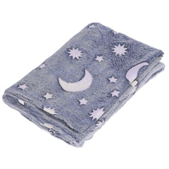 1.5x2m Luminous Blanket Double Side Flannel Star Moon Design Soft Glow in The Dark Blanket for KidsDusty Blue
