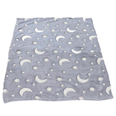 1.5x2m Luminous Blanket Double Side Flannel Star Moon Design Soft Glow in The Dark Blanket for KidsDusty Blue