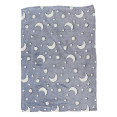 1.5x2m Luminous Blanket Double Side Flannel Star Moon Design Soft Glow in The Dark Blanket for KidsDusty Blue