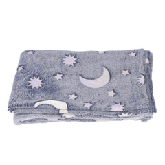 1.5x2m Luminous Blanket Double Side Flannel Star Moon Design Soft Glow in The Dark Blanket for KidsDusty Blue