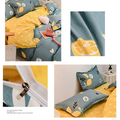 4pcs Bedding Set Soft Cotton Bed Sheet Quilt Cover Pillowcase Thickened Bedclothes for Home Lemon 1.2m/47.2in Sheet
