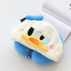 Hooded U Shaped Pillow Cute Cartoon Travel PP Cotton U Shaped Neck Pillow for Airplane Seat Duck