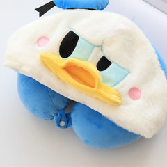 Hooded U Shaped Pillow Cute Cartoon Travel PP Cotton U Shaped Neck Pillow for Airplane Seat Duck
