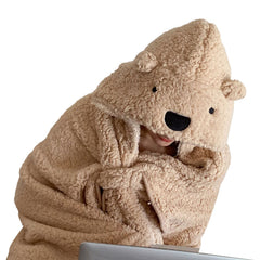 Winter Throw Blanket Cloak With Hood Thick Soft Plush Warm Wearable Blanket for Children and Adults Beige 120x123cm