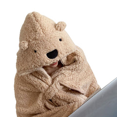 Winter Throw Blanket Cloak With Hood Thick Soft Plush Warm Wearable Blanket for Children and Adults Beige 120x123cm