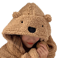 Winter Throw Blanket Cloak With Hood Thick Soft Plush Warm Wearable Blanket for Children and Adults Brown 120x123cm