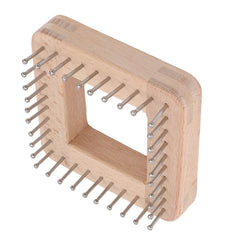 Mini Square Knitting Tool with Hooks Wooden Crochet Board for Weaving Mat Hairband Blanket Sock 10x10cm