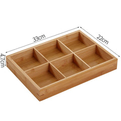 Divided Wooden Tray Multi Compartments Serving Tray for Hot Pot Restaurants Sushi Plate 6 Compartments