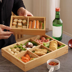 Divided Wooden Tray Multi Compartments Serving Tray for Hot Pot Restaurants Sushi Plate 6 Compartments