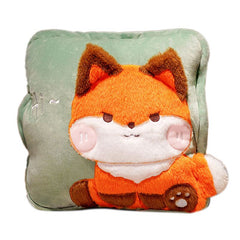 Travel Blanket and Pillow Set Multifunctional Plush Cute Animal Hand Warmer Blanket Pillow for Office Dorm Home Fox