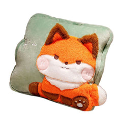 Travel Blanket and Pillow Set Multifunctional Plush Cute Animal Hand Warmer Blanket Pillow for Office Dorm Home Fox
