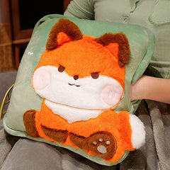 Travel Blanket and Pillow Set Multifunctional Plush Cute Animal Hand Warmer Blanket Pillow for Office Dorm Home Fox