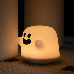 Cute Ghost Night Light Stepless Dimming USB Rechargeable Mini Kids Bedside Lamp Table Decoration for Nursery Bedroom Dorm Smi