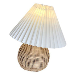 Small Table Lamp Bedside Nightstand Mini Lamp for Bedroom Living Room Side Table Rattan Pleated Aesthetic Vintage Lamp