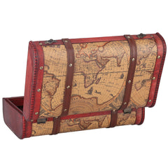 Vintage Suitcase Portable Composite Wood Map Pattern Design Vintage Storage Chest