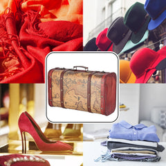 Vintage Suitcase Portable Composite Wood Map Pattern Design Vintage Storage Chest