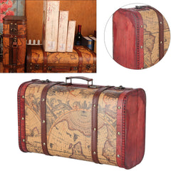 Vintage Suitcase Portable Composite Wood Map Pattern Design Vintage Storage Chest
