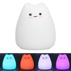 LED Tap Lamp Cat Shaped 7 Colors Changing Silicone Night Light for Home Bedroom Children's Room