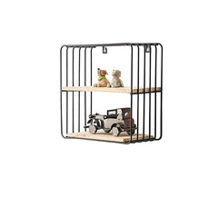 Wooden Iron Wall Shelf Living Room Kitchen Bathroom Elegant Exquisite Wall Mounted Storage Shelf Square Double Layer Black