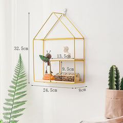 Wooden Iron Wall Shelf Living Room Kitchen Bathroom Elegant Exquisite Wall Mounted Storage Shelf Cabin Double Layer Golden