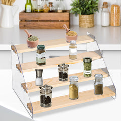 Wooden Cupcake Stand 5 Tiers 15.7in Wide Acrylic Side Panel Strong Wood Large Display Riser