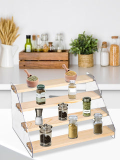 Wooden Cupcake Stand 5 Tiers 15.7in Wide Acrylic Side Panel Strong Wood Large Display Riser