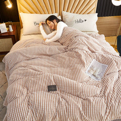 Air Conditioner Quilt Double Sided Soft Comfortable Cat Feeling Cut Flowers Portable Summer Cool Blanket for Office Sofa Khak
