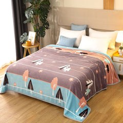Throw Blanket Cartoon Pattern Thickened Air Conditioning Blanket for Home Bedroom Office Travel Leaves and Flowers 150x200cm 