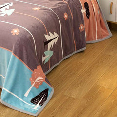 Throw Blanket Cartoon Pattern Thickened Air Conditioning Blanket for Home Bedroom Office Travel Leaves and Flowers 150x200cm 