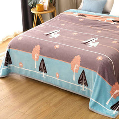 Throw Blanket Cartoon Pattern Thickened Air Conditioning Blanket for Home Bedroom Office Travel Leaves and Flowers 150x200cm 