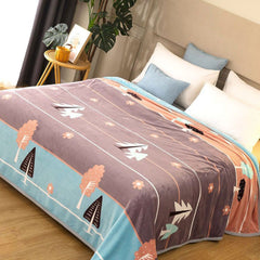 Throw Blanket Cartoon Pattern Thickened Air Conditioning Blanket for Home Bedroom Office Travel Leaves and Flowers 150x200cm 