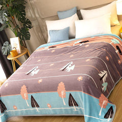 Throw Blanket Cartoon Pattern Thickened Air Conditioning Blanket for Home Bedroom Office Travel Leaves and Flowers 180x200cm 