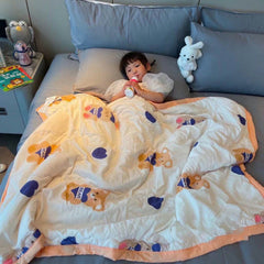 Summer Quilt Single Cartoon Child Cartoon Silk Feather Cotton Blanket Soft Lightweight Coverlet Comforter Happy Bear 47.24x59