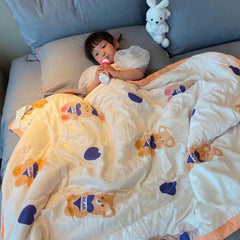 Summer Quilt Single Cartoon Child Cartoon Silk Feather Cotton Blanket Soft Lightweight Coverlet Comforter Happy Bear 47.24x59