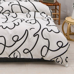 Home Bed Set 3pcs Thickened Brushed Simple Style Breathable Skin Friendly Cotton Bedding Comforter Sets Impressionism 1.2m (4