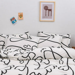 Home Bed Set 3pcs Thickened Brushed Simple Style Breathable Skin Friendly Cotton Bedding Comforter Sets Impressionism 1.2m (4