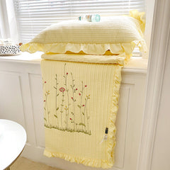 Cotton Quilt Pure Color Home Fashion Elegant Tencel Embroidery Pattern Cotton Summer Cooling Quilt Yellow 1 X Sheet 245x250cm