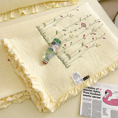 Cotton Quilt Pure Color Home Fashion Elegant Tencel Embroidery Pattern Cotton Summer Cooling Quilt Yellow 1 X Sheet 245x250cm