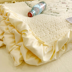 Cotton Quilt Pure Color Home Fashion Elegant Tencel Embroidery Pattern Cotton Summer Cooling Quilt Yellow 1 X Sheet 245x250cm