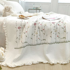 Cotton Quilt Pure Color Home Fashion Elegant Tencel Embroidery Pattern Cotton Summer Cooling Quilt White 2 X Pillowcase 48x74