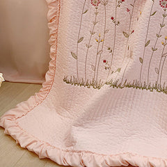 Cotton Quilt Pure Color Home Fashion Elegant Tencel Embroidery Pattern Cotton Summer Cooling Quilt Pink 1 X Sheet 245x250cm