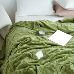 Cooling Blanket Milk Fleece Lattice Jacquard Blanket Summer Cold Single Nap Blanket for Sofa Bed Office Green 100x120cm
