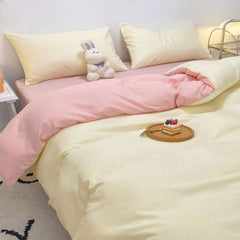 Solid Color Sheet Quilt Cover Pillow Cover Warm Breathable Washed Cotton Bed Sheet Set Creamy Pink 1.5m Four Piece Set