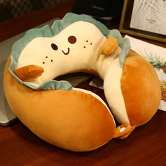 U Shaped Neck Pillow Portable Cute Head Pillow for Office Nap Travel Car Sleeping Smile Bread